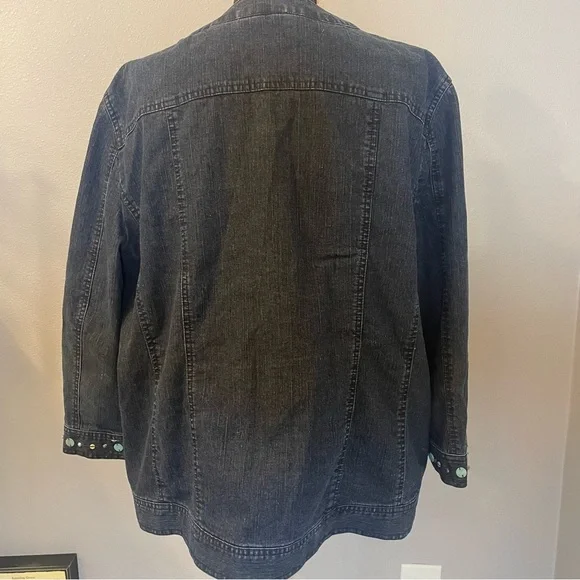Alfred Dunner dark Denim Jacket with Butterfly Accents. Size 16. Pre-owned. - Picture 2 of 12